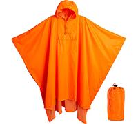 Heavy Duty Rain Poncho for Backpacking, Waterproof Lightweight for Adults, Military, Emergency, Camping, Men, Women, Orange, One size