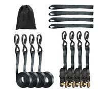 Heavy Duty Ratchet Straps & Soft Loops - Pack of 4 Extra Strong 5cm x 2.5M, Ratchet Straps w/S-Hook Safety Latches & 4 Soft Loop Tie Downs - 800 KG Break Strength for Motorcycles, ATVs, Etc.…