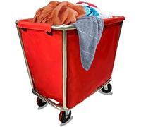Heavy Duty Red Commercial Laundry Trolley with Wheels for Home & Hotel Housekeeping Durable Rolling Cart for Easy Transport of Laundry and Supplies
