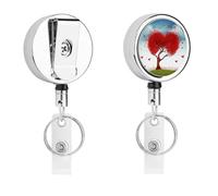 Heavy Duty Red Hart with Tree Badge Reel with 360° Swivel Alligator Clip & 24" Retractable Nylon Cord Lightweight Name Badge Holder for Nurse Teacher Office Worker Id Card Decor