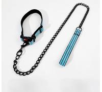 Heavy-Duty Reflective Steel Dog Leash & Collar Set - 1.2m Chew-Proof Chain Lead with Non-Slip Handle - Adjustable Collar for Medium & Large Dogs - Anti-Pull, Strong Control FluffyFavPets (Blue)