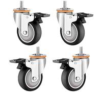 Heavy Duty Replacement Caster Wheels for Furniture TrolleySet of 4 M10/M12 Threaded Stem No Noise TPR Rubber Swivel Castors with Dual Locking Brakes for Easy Mobility