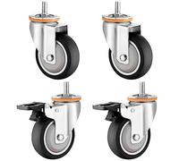 Heavy Duty Replacement Caster Wheels Set of 4 for Furniture Trolley No Noise TPR Rubber M10/M12 Threaded Stem Swivel Castors with Dual Locking Brakes
