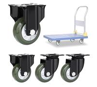 Heavy Duty Replacement Casters 4 Pack 3" 4" 5" 6" Solid Rubber Wheel Moving Silent Shock Absorption Double Ball Bearing Plate Caster Wheel For Workbench Carts Furniture