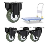 Heavy Duty Replacement Casters 4 Pack - 3" 4" 5" 6" Solid Rubber Wheels, Silent Shock Absorption, Double Ball Bearing Plate Caster for Workbench, Carts & Furniture