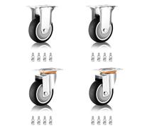 Heavy Duty Replacement Plate Casters - Set of 4, 3" Dual Locking Thermoplastic Rubber Swivel Wheels for Trolley Carts, Furniture & Heavy Equipment