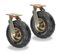 Heavy Duty Replacement Swivel Casters 2 Pack, 8in 10in Industrial Transport Pneumatic Rubber Directional Wheel, 360° Rotation With Side Brakes Top Plate Casters (Color : Swivel, Size : 250mm