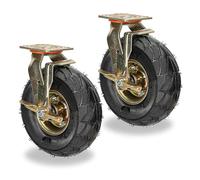 Heavy Duty Replacement Swivel Casters 2 Pack, 8in 10in Industrial Transport Pneumatic Rubber Directional Wheel, 360° Rotation With Side Brakes Top Plate Casters (Color : Brake, Size : 200mm/