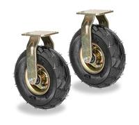 Heavy Duty Replacement Swivel Casters 2 Pack, 8in 10in Industrial Transport Pneumatic Rubber Directional Wheel, 360° Rotation With Side Brakes Top Plate Casters (Color : Fixed, Size : 200mm/
