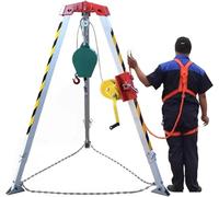 Heavy Duty Rescue Tripod Kit with Retractable Fall Arrester & Self-Locking Winch, Full-Body Safety Harness for Sewage Wells, Manholes, Emergency Lifting Equipment