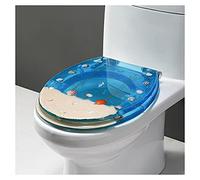 Heavy Duty Resin Toilet Seat with 3D Effects, Close Lid featuring Dolphin, Starfish, Real Seashells and Sands for U/V/O Type Toilet
