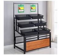 Heavy Duty Retail Display Stand, 5-Tier Storage Shelf with Plastic Baskets, Kitchen Food Organizer for Supermarkets, Grocery Stores, Farmer’s Markets