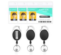 Heavy Duty Retractable Badge Holders with Carabiner Reel Clip and Extra Thick Clear Name Tag ID Card Holders,1Pcs Horizontal Waterproof Card Protector+3 Extra Key Chain Carabiner