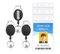 Heavy Duty Retractable Badge Holders with Carabiner Reel Clip and Extra Thick Clear Name Tag ID Card Holders,1Pcs Vertical Waterproof Card Protector+3 Extra Key Chain Carabiner