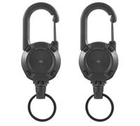Heavy Duty Retractable Badge Reel 2 Pack with 23.6" Steel Cord - Industrial Strength Retractable Keychain for ID Cards, Security Passes, Keys & Outdoor Use with Belt Carabiner Clip (Black)