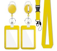 Heavy Duty Retractable Badge Reel with Double-Sided Windows Badge Holder and Breakaway Lanyard for Nurses, Teachers & Office ID Cards Yellow 2