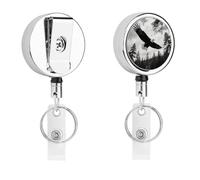 Heavy Duty Retractable Balck Eagle Forest Badge Reel Stainless Steel Id Badge Holder with 360° Swivel Alligator Clip 25" Nylon Cord Name Tag Holder for Nurses Office Staff Factory Workers