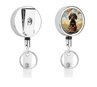 Heavy Duty Retractable Dachshund Hot Air Balloon Badge Reel Stainless Steel Id Badge Holder with 360° Swivel Alligator Clip 25" Nylon Cord Name Tag Holder for Nurses Office Staff Factory Workers