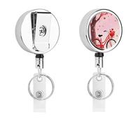 Heavy Duty Retractable Heart Tree Bicycle Love Badge Reel Stainless Steel Id Badge Holder with 360° Swivel Alligator Clip 25" Nylon Cord Name Tag Holder for Nurses Office Staff Factory Workers