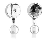 Heavy Duty Retractable Horses Running Badge Reel Stainless Steel Id Badge Holder with 360° Swivel Alligator Clip 25" Nylon Cord Name Tag Holder for Nurses Office Staff Factory Workers