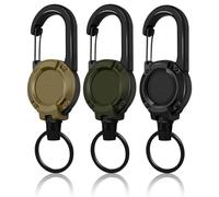 Heavy Duty Retractable Keychain Carabiner Holder, 3PCS Retractable ID Badge Reel, Outdoor Tactical Lanyard ID Badge Clip with 23.6" Thickening Wire Cord for Men Women