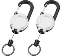 Heavy Duty Retractable Keychain Hook with Adjustable Rope Set of 2 Outdoor Keychain with Spring Lock for ID Badge Holder, Card Holder, Key Cards (White)