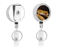 Heavy Duty Retractable Leopard Little Gecko Badge Reel Stainless Steel Id Badge Holder with 360° Swivel Alligator Clip 25" Nylon Cord Name Tag Holder for Nurses Office Staff Factory Workers