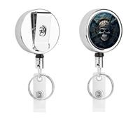 Heavy Duty Retractable Skeleton Pirate Badge Reel Stainless Steel Id Badge Holder with 360° Swivel Alligator Clip 25" Nylon Cord Name Tag Holder for Nurses Office Staff Factory Workers