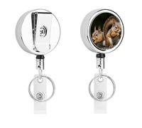 Heavy Duty Retractable Squirrel Animal Badge Reel Stainless Steel Id Badge Holder with 360° Swivel Alligator Clip 25" Nylon Cord Name Tag Holder for Nurses Office Staff Factory Workers