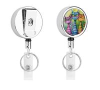 Heavy Duty Retractable Three Cats Side by Side Badge Reel Stainless Steel Id Badge Holder with 360° Swivel Alligator Clip 25" Nylon Cord Name Tag Holder for Nurses Office Staff Factory Workers