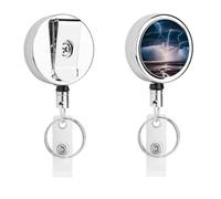 Heavy Duty Retractable Thunder and Lightning Badge Reel Stainless Steel Id Badge Holder with 360° Swivel Alligator Clip 25" Nylon Cord Name Tag Holder for Nurses Office Staff Factory Workers