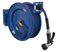 Heavy Duty Retractable Water Hose Reel - 15m x 13mm Rubber Hose - Steel Case
