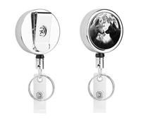 Heavy Duty Retractable Wolves Love Under The Moon Badge Reel Stainless Steel Id Badge Holder with 360° Swivel Alligator Clip 25" Nylon Cord Name Tag Holder for Nurses Office Staff Factory Workers