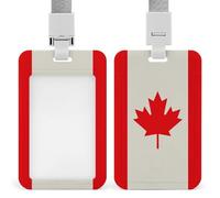 Heavy Duty Retro Canada Flag Pattern Badge Holder Waterproof Vertical Id Card Holder with Breakaway Lanyard Clear Window Name Tag Holders Gift for Nurse Doctor Teacher Office Women Men
