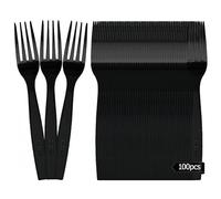 Heavy Duty Reusable Black Plastic Cutlery Set, 100 PCS Plastic Forks, Reusable Cutlery Set for All Occasion Birthday Parties Weddings Camping 18 x 2.6 cm Black