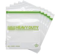 HEAVY DUTY Reusable STAND-UP Bags for Food Storage by Smelly Proof, USA Made, NO PEVA & BPA FREE, Reusable Freezer Bags, Dishwasher-Safe, Triple Zip, CLEAR 5-mils LRG Quart 8.75" x 9.5" - 5pk