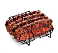 Heavy Duty Rib Rack Stainless Steel Non-Stick BBQ Accessories for Ribs Chicken - Multi-Purpose Grilling Rack for Outdoor Camping Picnic 26x31.5cm(Black)