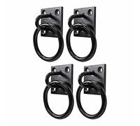 Heavy Duty Ring on Plate with Black Coating, Horse tie Ring, decking Rope Rust Proof Tie Rings - 50x50mm (Ring On Plate Black 4pk)