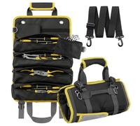 Heavy Duty Roll Up Tool Bag for Men - Large Capacity Tool Organiser Pouch, Portable Tool Roll with Shoulder Strap, Ideal Father’s Day Gift for Dad from Son/Daughter
