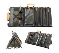 Heavy Duty Roll Up Tool Bag Organizer w/Kickstand for Upright Visibility & Easy Access, 7 Pockets w/Zippers, Multiple Carrying & Hanging Handles, Magnetic & Elastic Organizers, Adjustable Strap