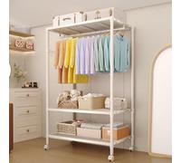 Heavy Duty Rolling Clothes Rack, 3-Tier Adjustable Garment Racks with Rods and Side Hooks, Freestanding Storage Closet Clothing Rack with Wheels for Bedroom Laundry Room Organization, White