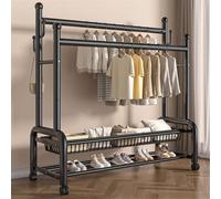 Heavy-Duty Rolling Garment Rack with 2-Tier Storage 4 Coat Hooks Double Hanging Rods for Bedroom & Retail Clothes nizer on Wheels