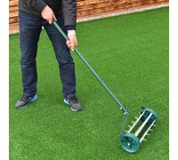 Heavy Duty Rolling Grass Lawn Garden Aerator Steel Spike Roller Aluminum Handle