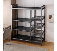 Heavy Duty Rolling Kitchen Island Cart Adjustable Height Metal Storage Shelving Unit on Wheels Mobile Utility Organizer for Kitchen and Dining (92x32x108cm)