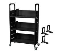 Heavy-Duty Rolling Library Cart 200LBS Single-Sided L-Shaped Shelves 4 Lockable Wheels Mobile Book Cart for Home Office School and Easy nization