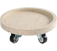 Heavy Duty Rolling Plant Caddy with Locking Wheels, Round Stone Look Indoor/Outdoor Plant Stand, 7.09" Beige Pot Trolley for Easy Mobility and Stability