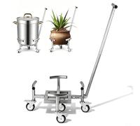Heavy Duty Rolling Plant Dolly Cart, Stainless Steel Plant Caddy with Wheels, Adjustable Diameter, with Handrail & 5 Casters, Load 300kg, for Indoor/Outdoor Planters