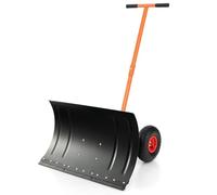 Heavy-Duty Rolling Snow Shovel with Adjustable Angles and T-Handle for Driveway and Pavement Snow Removal