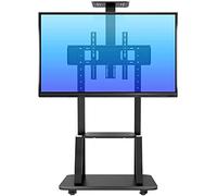Heavy-Duty Rolling TV Stand with 2 Shelves Universal Swivel Cart for 55"-75" LED/LCD/Plasma TVs Adjustable Height Black Supports 105kg Full Motion TV Rack