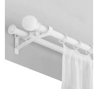 Heavy Duty Roman Rod for Curtains 17.3ft Double Track System Wall Mounted Aluminum Sliding Rail with Silent Rollers Ideal for Room Dividers in Living Room & Bedroom (White)